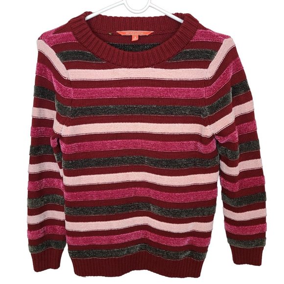 Modcloth Sweaters - ModCloth Womens S Red Striped Duly Noticed Crew Neck Pullover Chenille Sweater